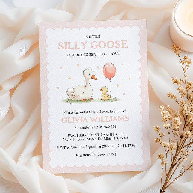 Cute Pink Silly Goose Girl Baby Shower  Invitation (Creator Uploaded)