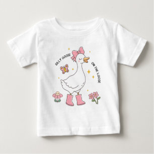Cute Pink Silly Goose On The Loose  Baby T-Shirt