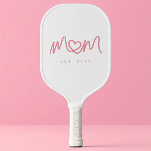 Cute Pink Simple Script Heart Mum Established Est Pickleball Paddle