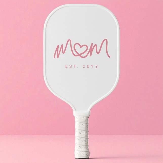 Cute Pink Simple Script Heart Mum Established Est Pickleball Paddle (Cute Pink Simple Script Heart Mom Established Est Pickleball Paddle)