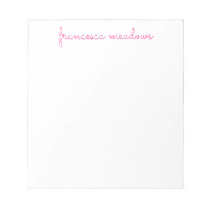Cute Pink Simple Script Personalised Stationary Notepad