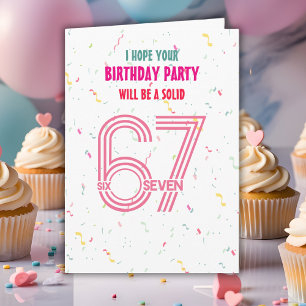 Cute Pink Six Seven 6 7 Coloful Confetti Birthday Card