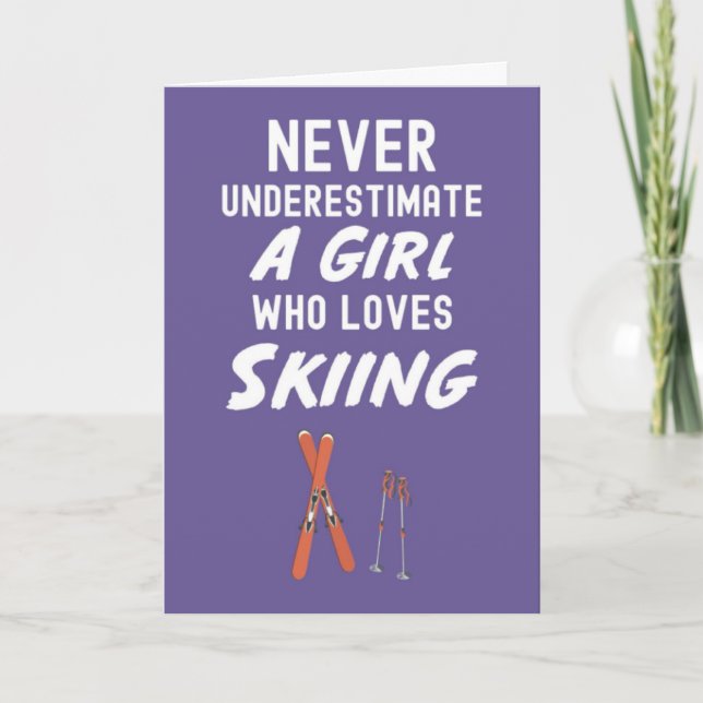 Cute Pink Skiing Cards For Baby Girls Kids Ski  (Front)
