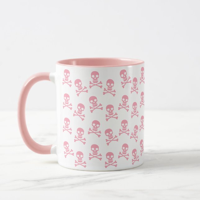 Cute Pink Skull And Crossbones Pattern Mug (Left)