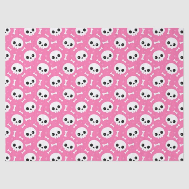 Cute Pink Skull & Bones Halloween Pattern Tissue Paper (Front)