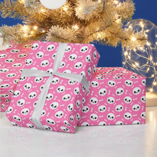 Cute Pink Skull & Bones Halloween Pattern Wrapping Paper