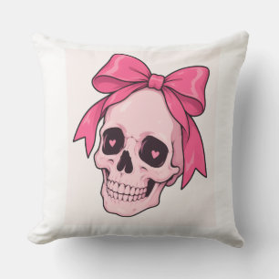 Cute Pink Skull Coquette Bow Pastel Goth Cushion