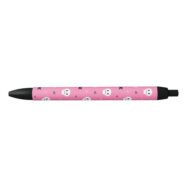 Cute Pink Skull Halloween Pattern Black Ink Pen (Front)