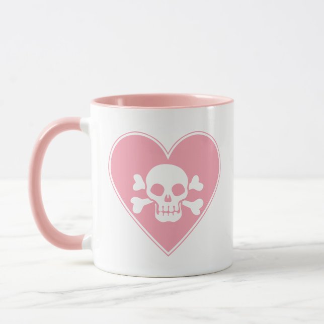 Cute Pink Skull in Heart Mug (Left)