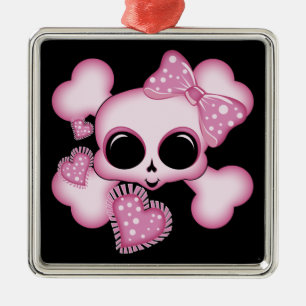 Cute Pink Skull Metal Ornament