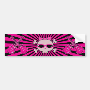 Cute Pink Skull With Sunglasses & Guitars Bumper Sticker