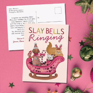 Cute Pink Slay Bells Ringing Dog Diva Christmas Holiday Postcard