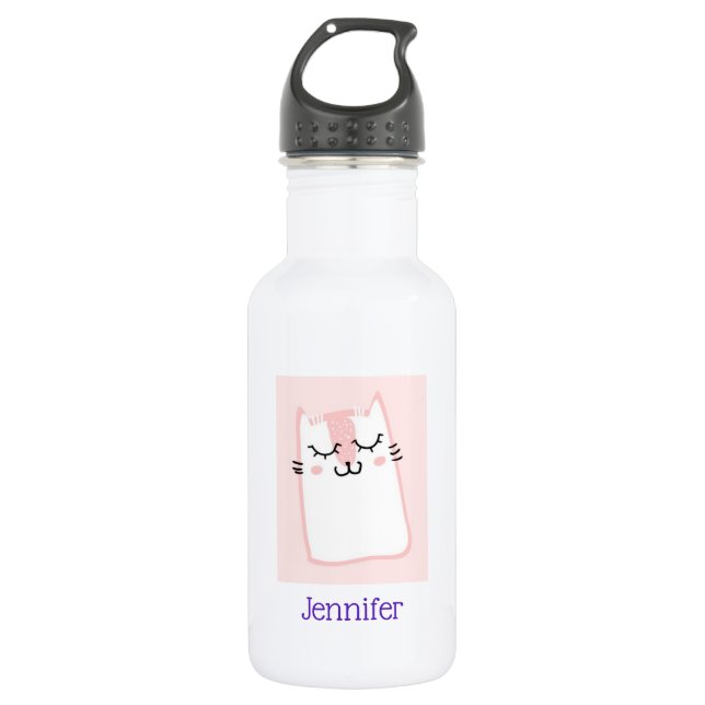 Cute Pink Sleeping Kitty Cat Custom 532 Ml Water Bottle (Front)