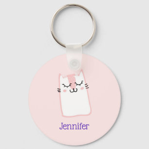 Cute Pink Sleeping Kitty Cat Custom Key Ring