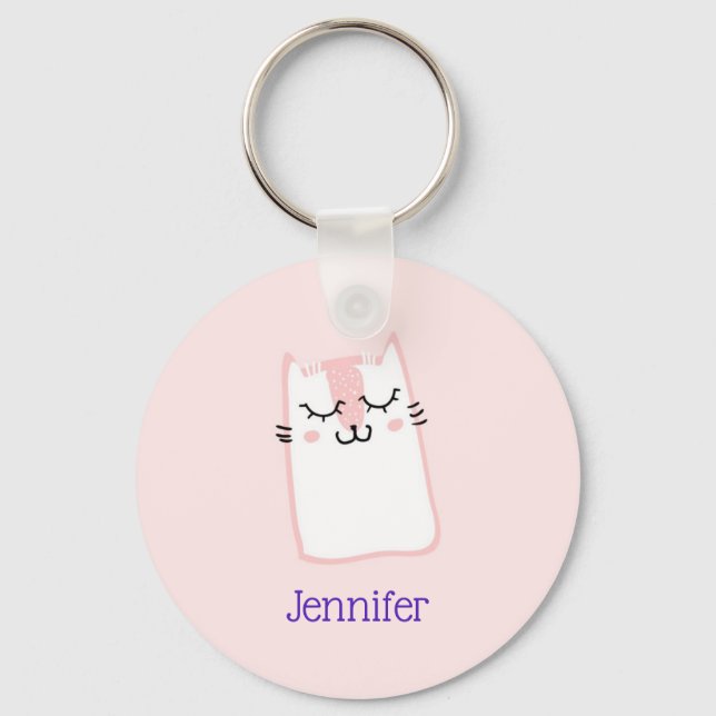 Cute Pink Sleeping Kitty Cat Custom Key Ring (Front)