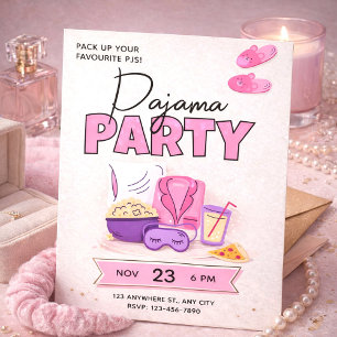 Cute Pink Sleepover for Girls Pajama Party Invitation