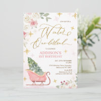Cute Pink Sleigh Winter Onederland 1st Birthday