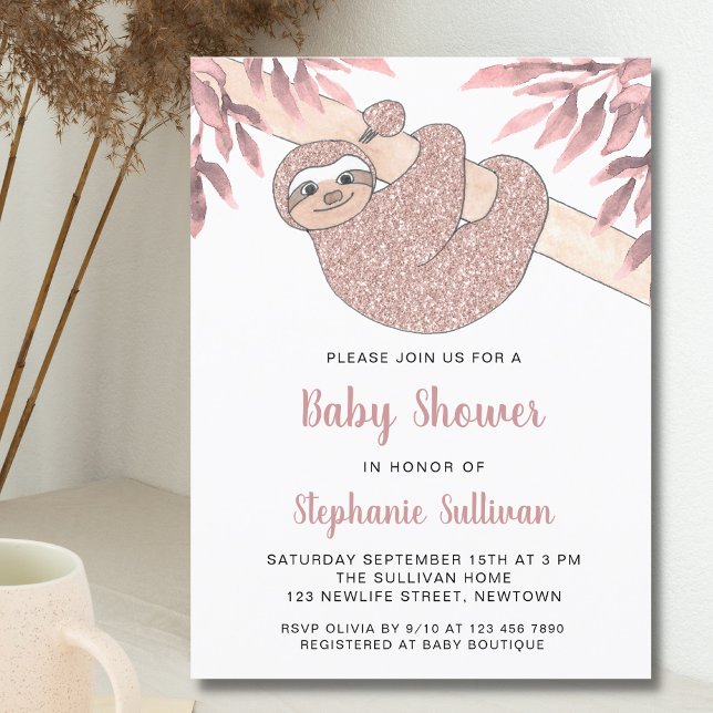 Cute Pink Sloth Baby Shower Invitation Postcard (Creator Uploaded)