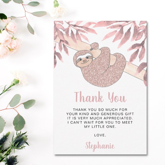 Cute Pink Sloth Baby Shower  Thank You Card (Creator Uploaded)