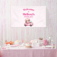 Cute Pink Sloth Driving a Car Birthday Welcome