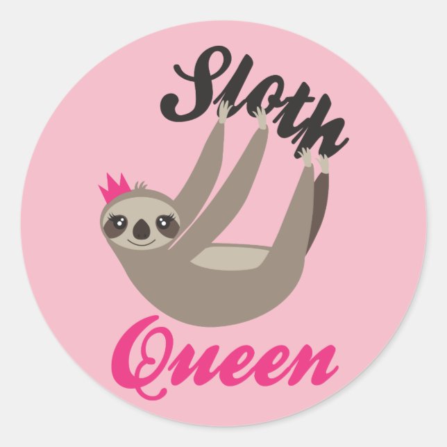 Cute Pink Sloth Queen Stickers (Front)
