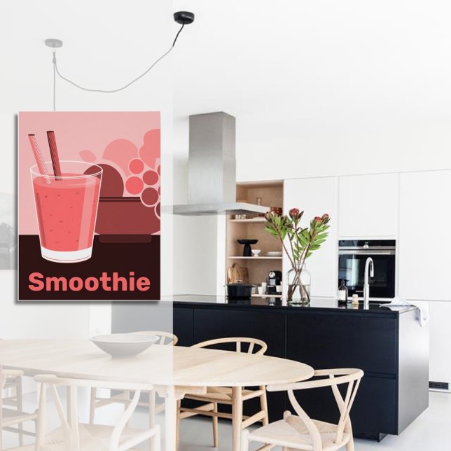 Cute Pink Smoothie Glass & Fruits Poster (Cute Pink Smoothie Glass & Fruits Poster, Kitchen Wall Decor)