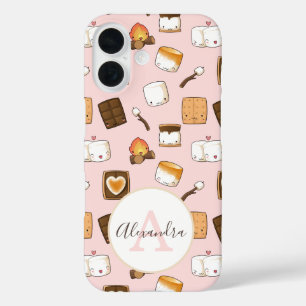 Cute Pink S'mores Pattern Personalised iPhone 16 Case