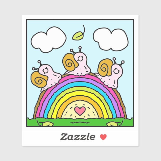 Cute Pink Snails Crossing Rainbow Log Vinyl (Sheet)