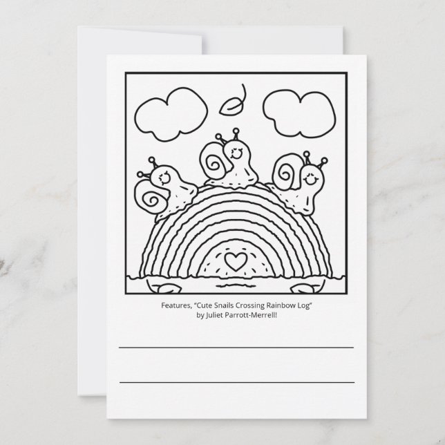 Cute Pink Snails Rainbow Log School Colouring  Card (Back)