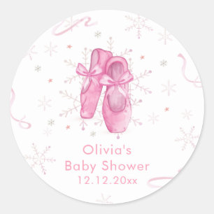 Cute Pink Snowflake Ballerina Girl Baby Shower Classic Round Sticker