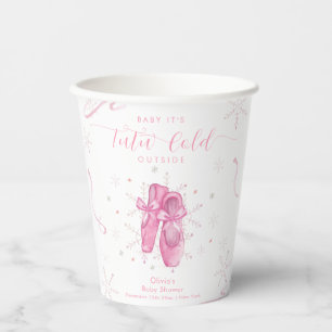 Cute Pink Snowflake Ballerina Girl Baby Shower Paper Cups