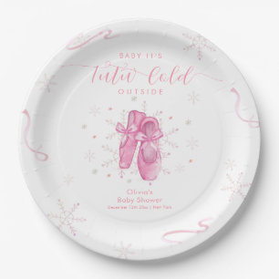Cute Pink Snowflake Ballerina Girl Baby Shower  Paper Plate