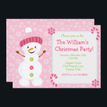 Cute Pink Snowman Christmas Party Invitation<br><div class="desc">Cute Pink Snowman Christmas Party
Artwork by PrettyGrafik</div>