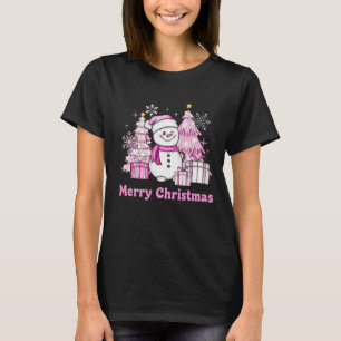 Cute Pink Snowman Merry Christmas Holiday T-Shirt