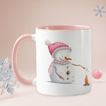 Cute Pink Snowman  Mug<br><div class="desc">Cute mug with an illustration of a Snowman with a pink hat and scarf roasting marshmallows. Great gift for the upcoming holidays. Personalise the text with your own message. Illustrated and designed by Patricia Alvarez.</div>