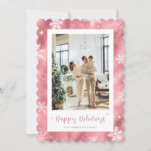 Cute Pink Snowy Photo Holiday Card