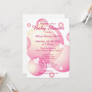 Cute pink soap bubbles girl's baby shower party invitation
