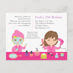 Cute Pink Spa Birthday Party Invitation