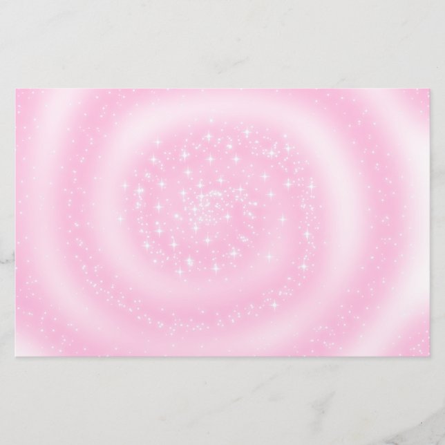 Cute Pink Sparkly Starry Spiral Stationery (Front)