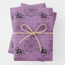 Cute Pink Spider Halloween Wrapping Paper Set of 3