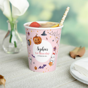 Cute Pink Spooky Halloween Kids Birthday Paper Cups
