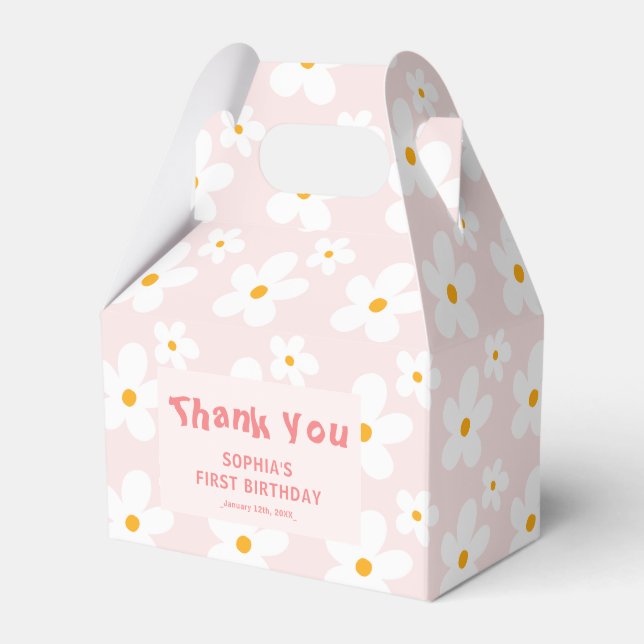 Cute Pink Spring Daisy Birthday Thank You Favour Box (Front Side)