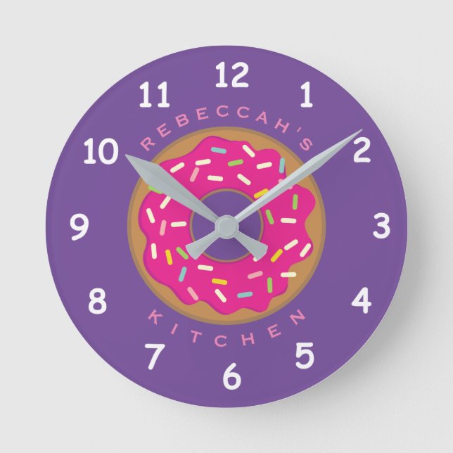 Cute pink sprinkle round donut kitchen wall clock (Front)
