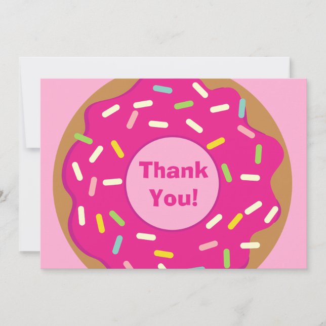 Cute pink sprinkled doughnut kid's Birthday party Thank You Card (Front)