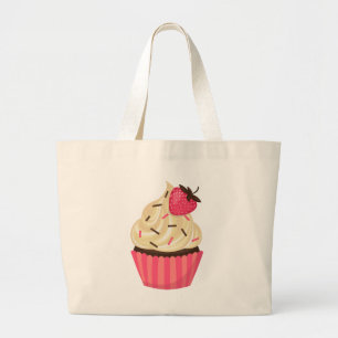 Cute Pink Sprinkles Strawberry Cupcake Large Tote Bag