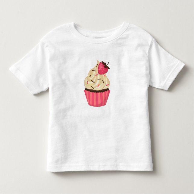 Cute Pink Sprinkles Strawberry Cupcake Toddler T-Shirt (Front)