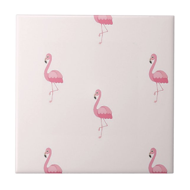 Cute pink standing flamingo ceramic tile (Front)
