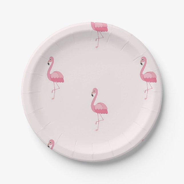 Cute pink standing flamingo paper plate (Front)