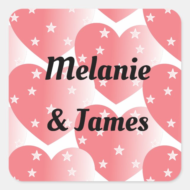 Cute Pink Star Hearts Pattern Square Sticker (Front)