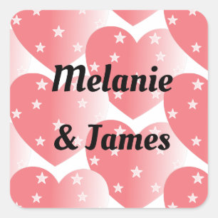 Cute Pink Star Hearts Pattern Square Sticker